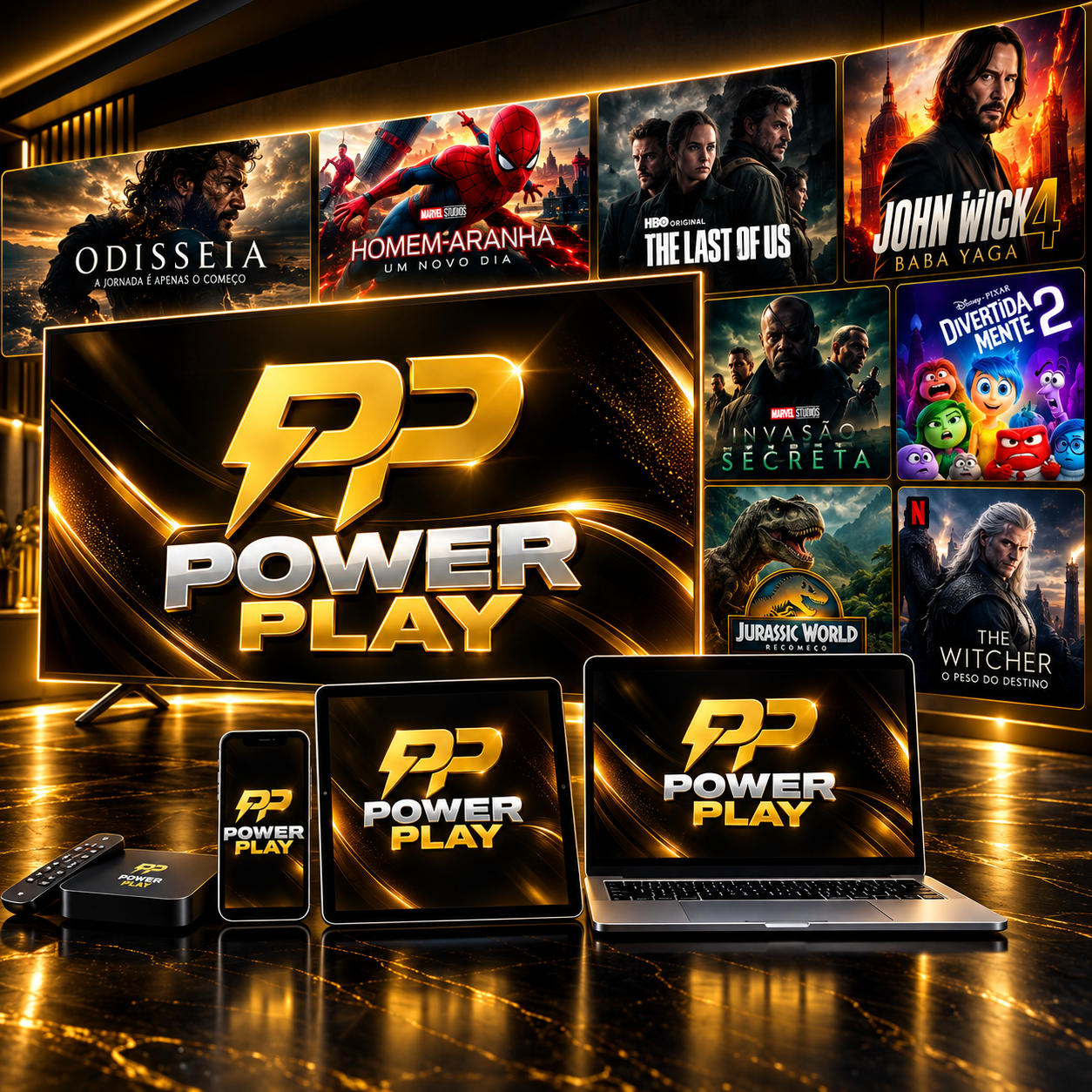 POWER PLAY em Smart TV, TV Box, smartphone, tablet e notebook com catálogo de filmes e séries